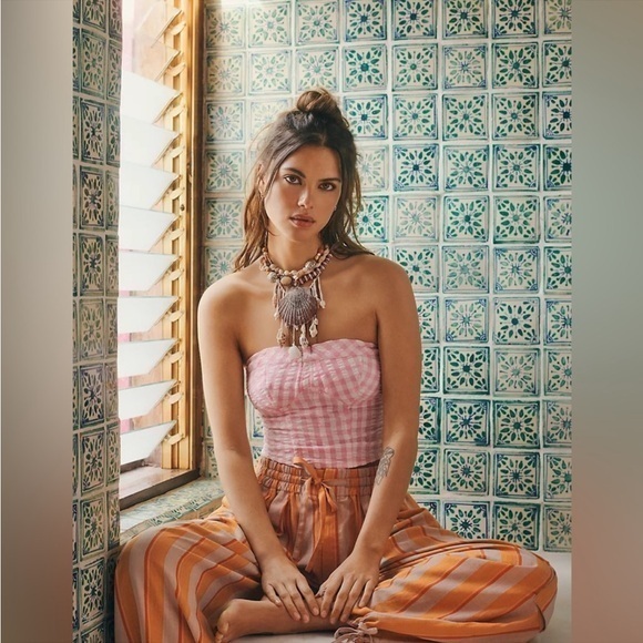 NWOT Free People Leilani Gingham Tube Top - Picture 1 of 16